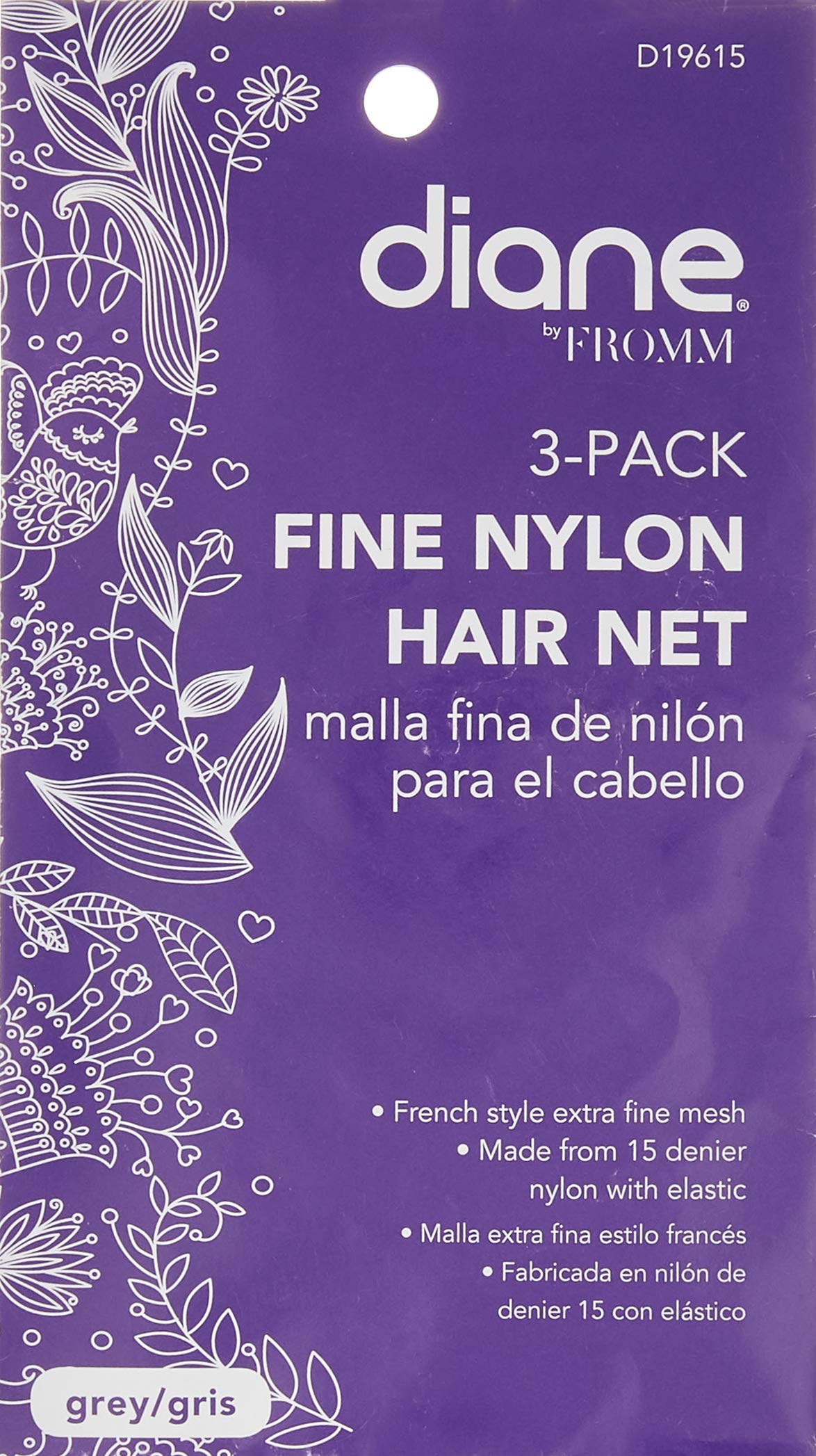 Diane Nylon Net French Elastic, Grey, 3 Count