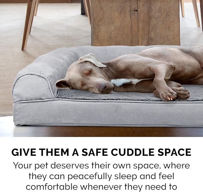 Furhaven Cooling Gel Dog Bed for Medium/Small Dogs w/ Removable Bolsters & Washable Cover, For Dogs Up to 35 lbs - Plush & Suede Sofa - Gray, Medium