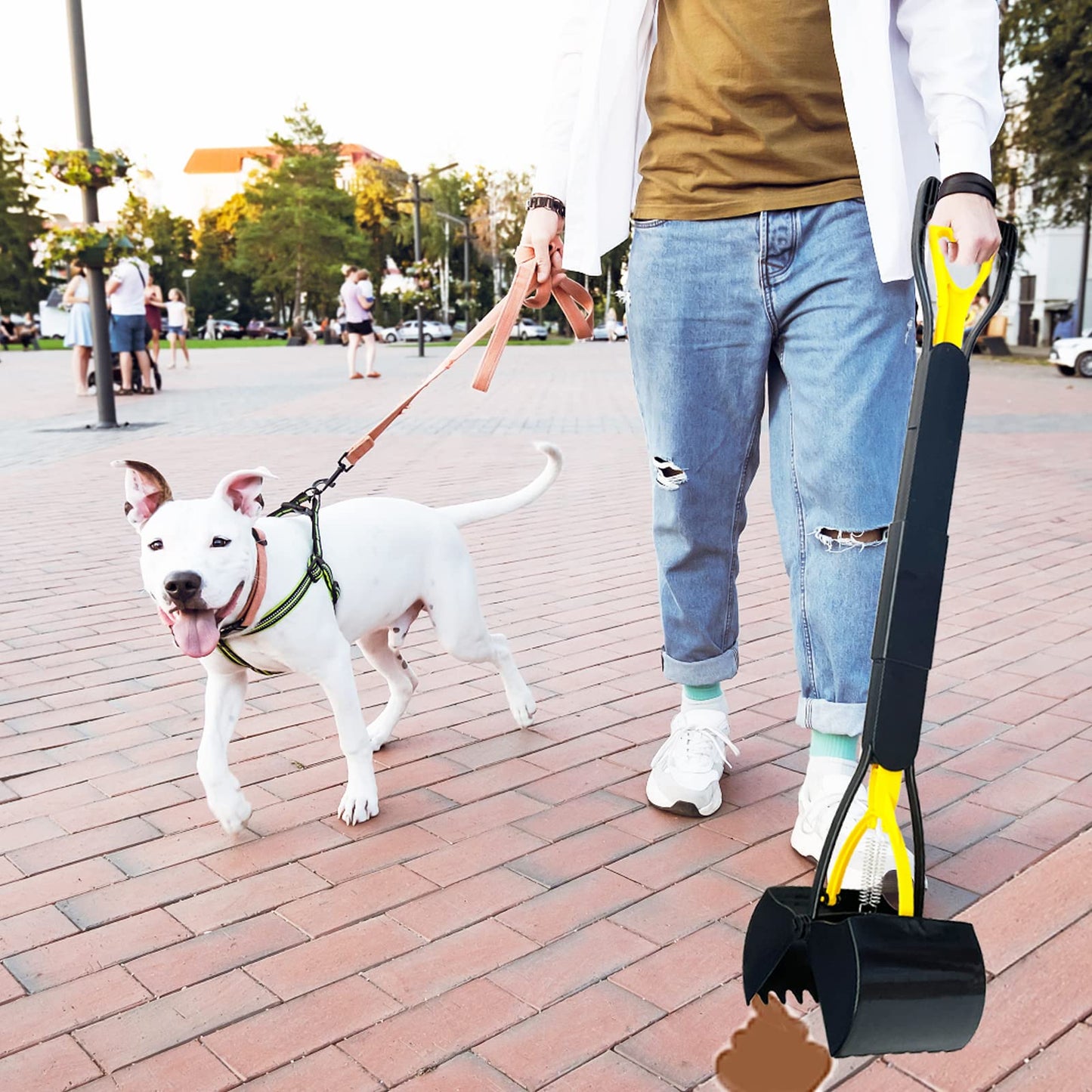 ienjoyed 32“ Tall Pooper Scooper, Large Pooper Scooper for Dogs Heavy Duty, Dog Pooper Scooper with Long Handle & High Strength Durable Spring, Foldable Dog Poop Pick Up