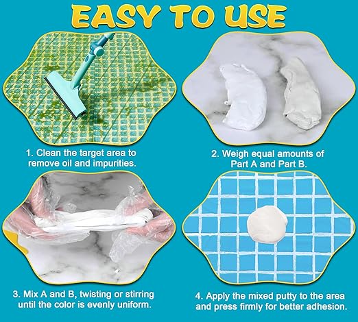 Pool Putty 12oz - 2 Part Epoxy Putty for Leaks Underwater or Above, Fast Repair Crack, Leak - Pool Sealant Filler for Fixing Tile, Concrete, Cement, Wood, Plastic Etc, Be Sanded, Drilled & Painted
