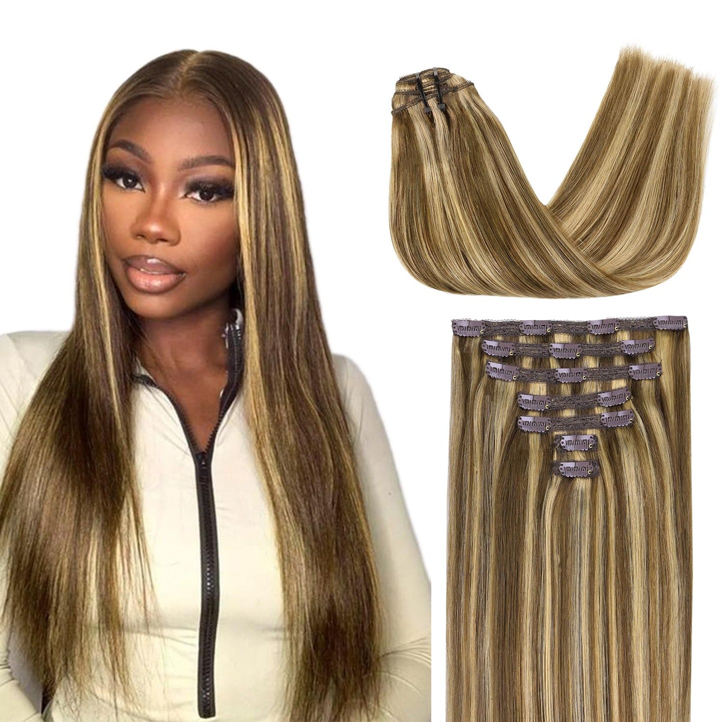 Lashey Clip In Hair Extensions Real Human Hair Straight 7Pcs 120G Balayage Ash Brown To Honey Blonde Hair Extensions 24 Inch Lon
