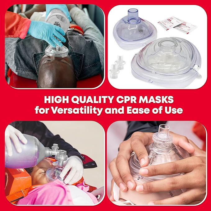 Adult and Infant CPR Mask Combo Kit – 8-Pack – 16 Valves, 8 Gloves, 16 Alcohol Pads – Emergency Resuscitation Kit for First Responders