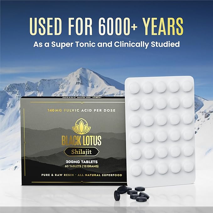 Resin Tablets, 60 Count, 200mg Each, 100% Pure Natural Shilajit for Men & Women with Amino Acids, 140mg Fulvic Acid, 85 Ionic Trace Minerals, for Immune Support, Focus, Energy