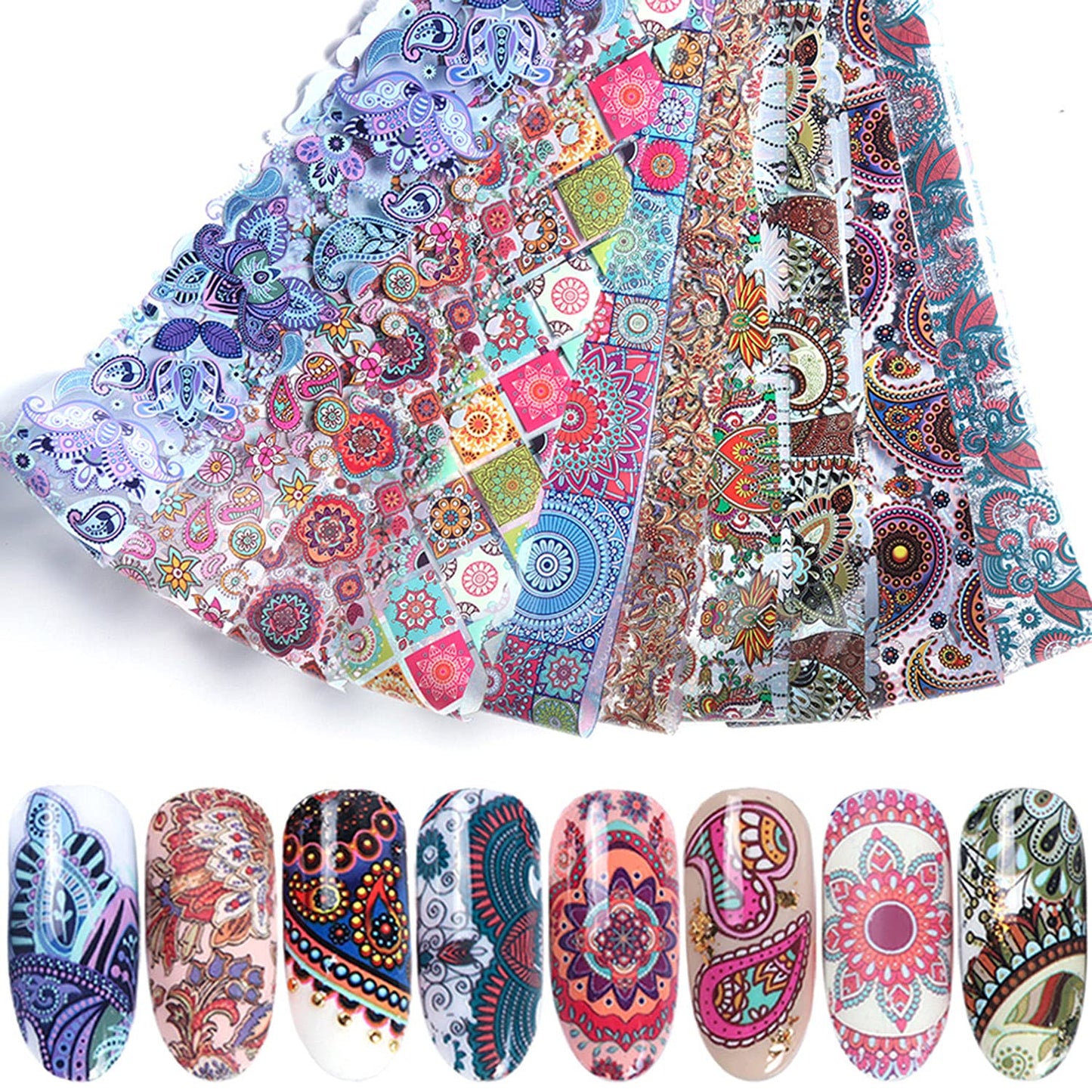 Tbrztr Nail Foil Transfer Stickers Decals Holographic Colorful Geometry Flowers Nail Art Design Nail Film Nails Supplies Set For