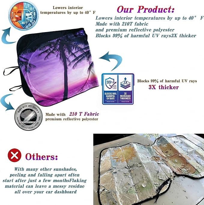 eygeufg Windshield Shade, Car Sun Shade for Front Windshield (Purple Sunset,Large