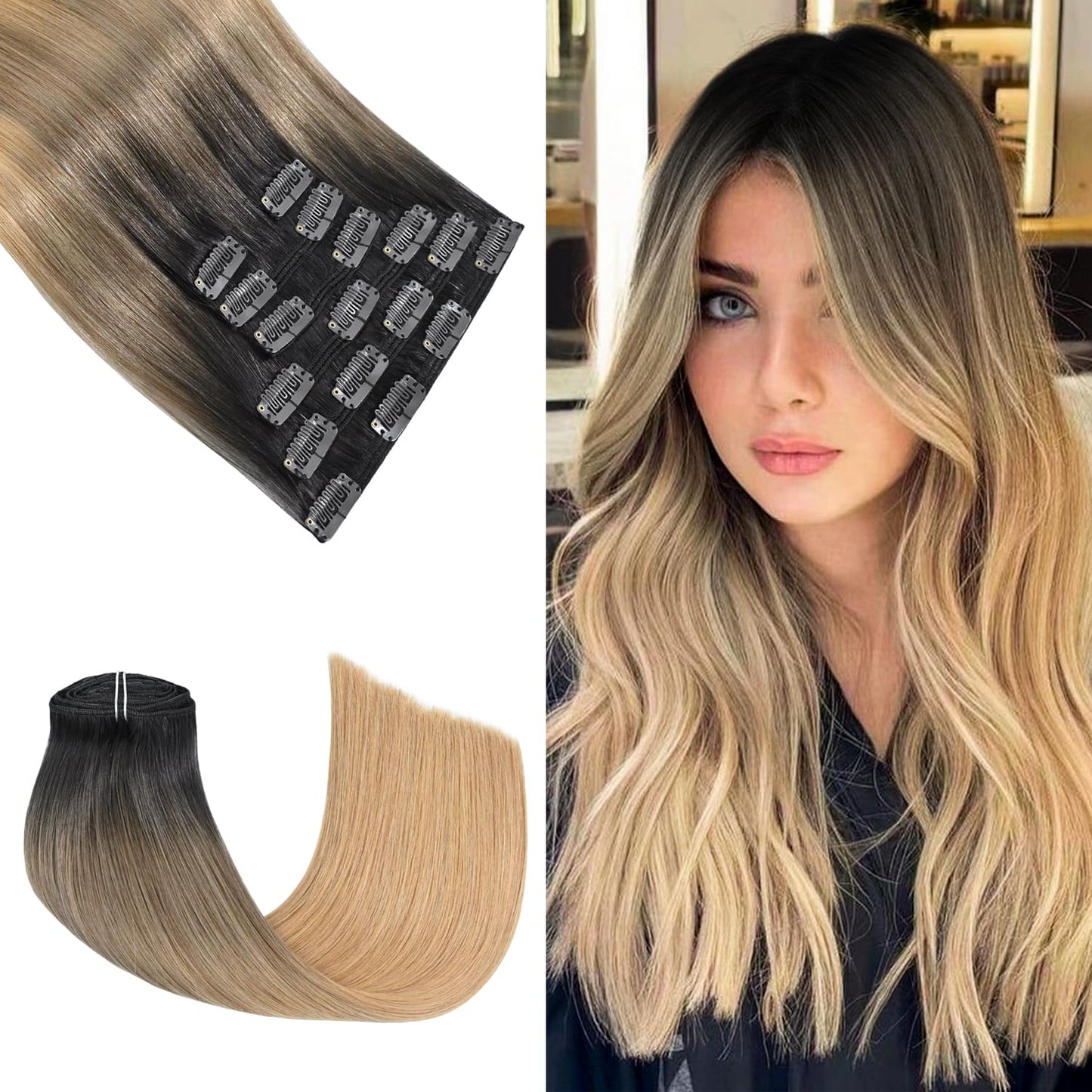 Honsoo Clip In Real Human Hair Extensions 120G Dark Brown To Chestnut Brown Fading To Honey Blonde 20In Long And Soft For Fine H