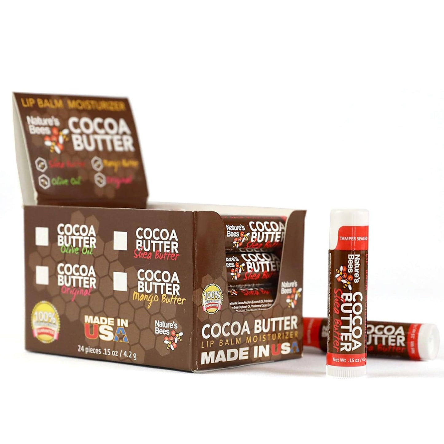 Nature 'S Bees Cocoa Butter Lip Balm Moisturizer, Shea Butter Flavor, Hydrating Lip Care For Dry Lips, Made In The Usa With Coco