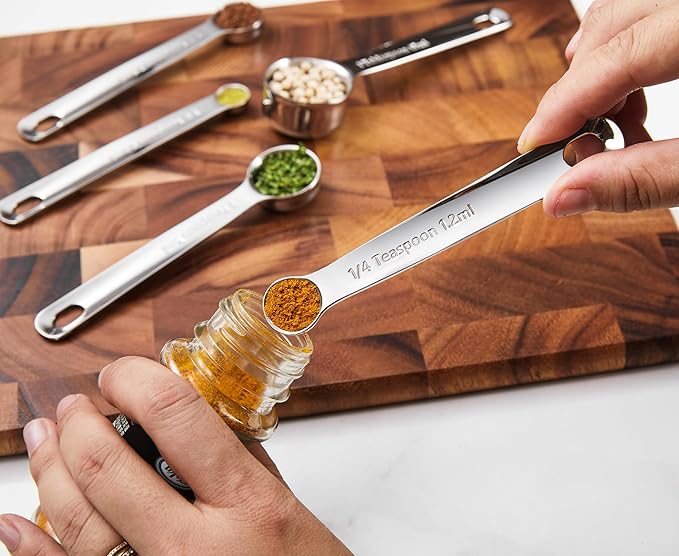 KEAWELL Premium 10-Piece 18/10 Stainless Steel Measuring Cups ans Spoons Set β Durable, Stackable, Dishwasher Safe β Nesting Design for Baking & Cooking (Silver, Measuring Cups & Spoons)