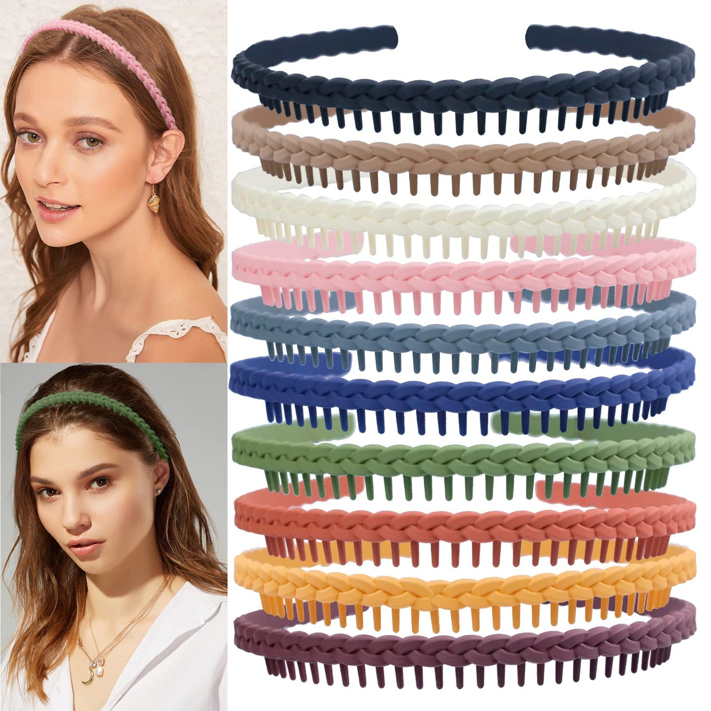 Lapohi Headbands For Women Girls 10 Pcs Colorful Fashion Effortless Plastic Headbands With Teeth No Slip Comb Headbands Hair Ban