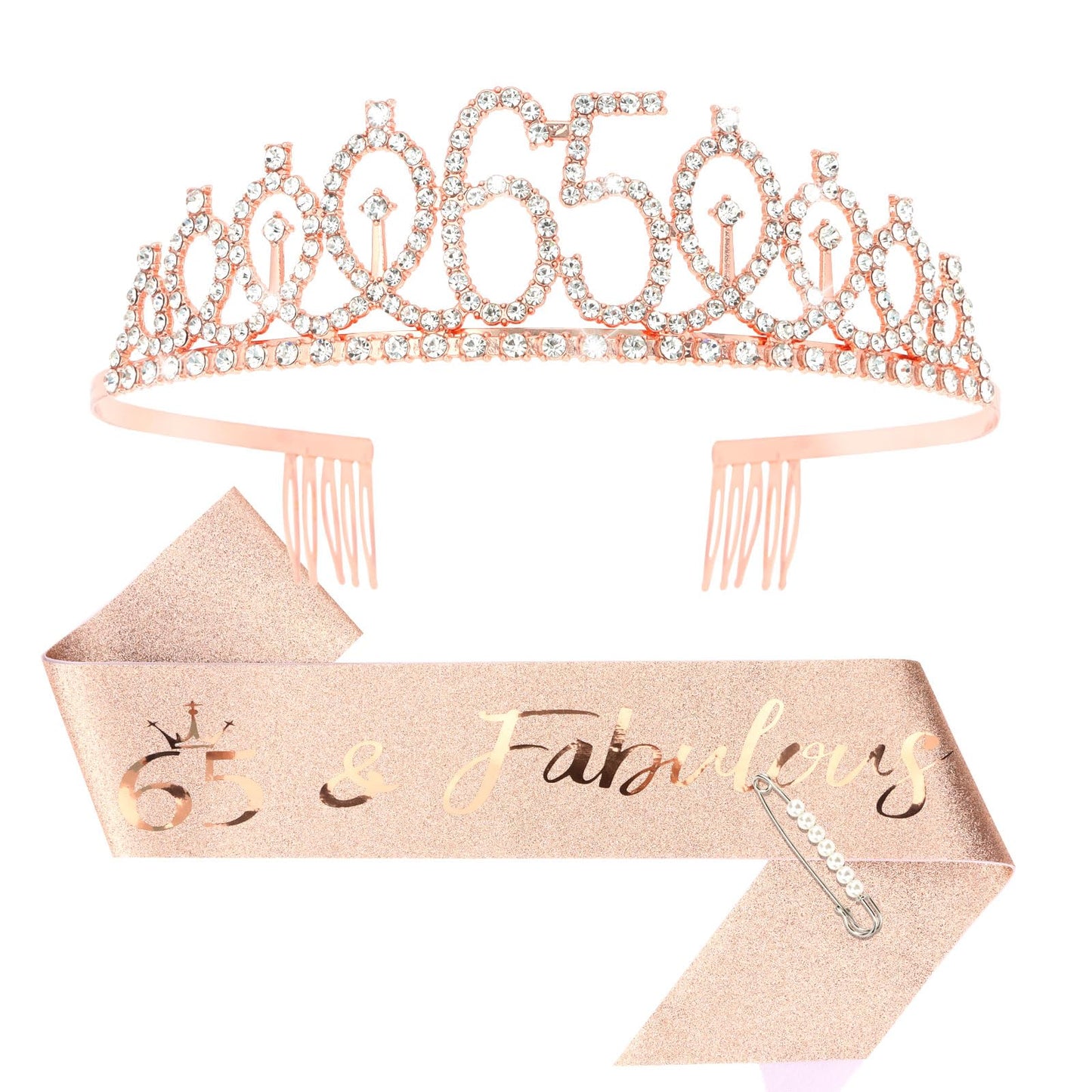 Cieher 65Th Birthday Gift Set For Friends - Crown, Sash, And Pearl Pin For Women, Birthday Party Decorations And Supplies