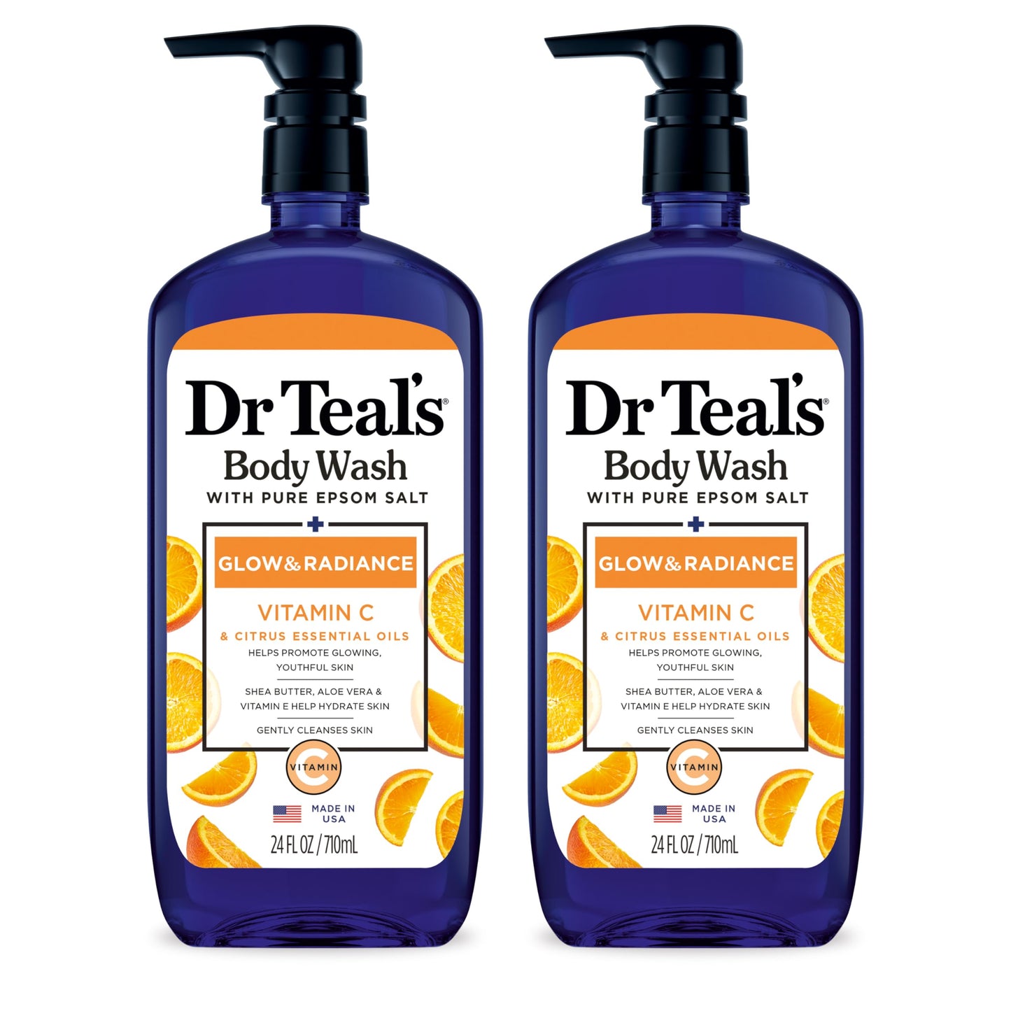Dr Teal'S Body Wash With Pure Epsom Salt, Glow & Radiance With Vitamin C & Citrus Essential Oils, 24Oz (Pack Of 2) (Packaging Ma