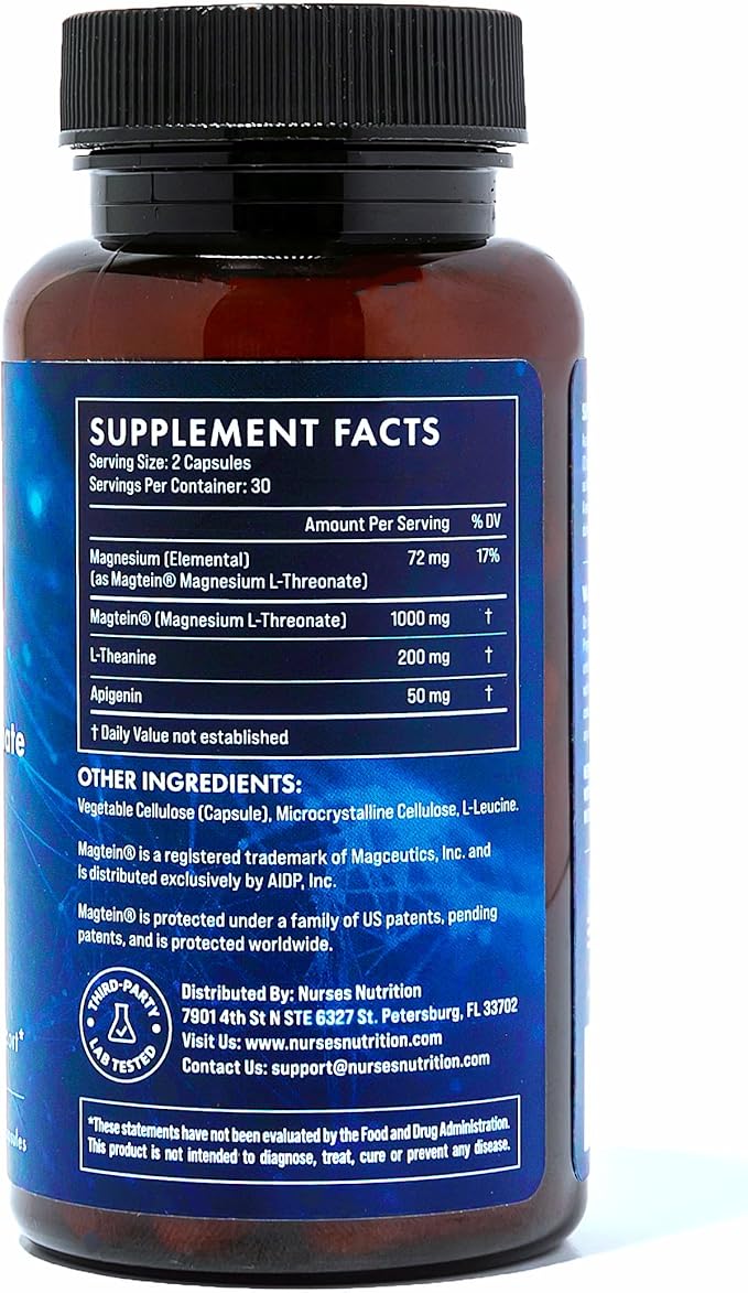 Clinically Studied β Premium High Absorption Magnesium Sleep Supplement β Magnesium L-Threonate L-Theanine Apigenin β Sleep & Stress Support β Third Party Tested β Made in USA β Gluten Free