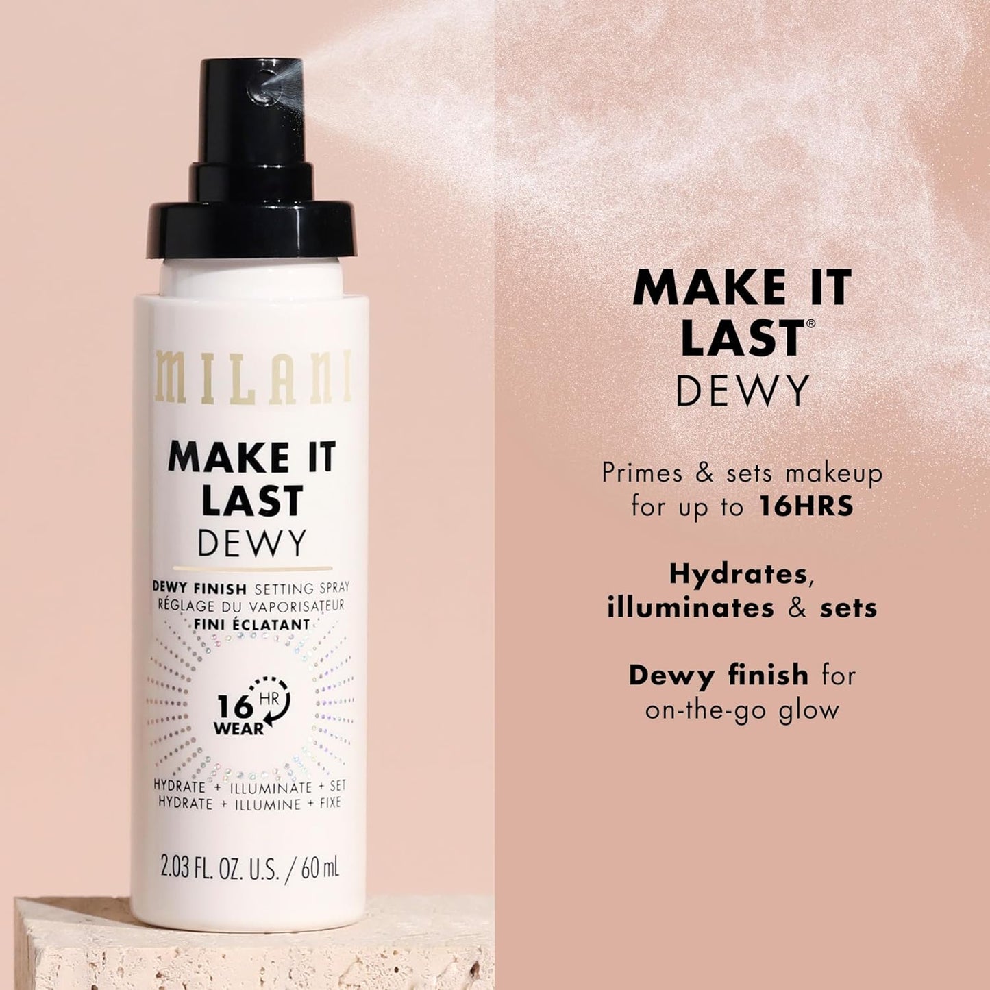 Milani Make It Dewy Setting Spray | 3-in-1 Hydrating & Illuminating Formula