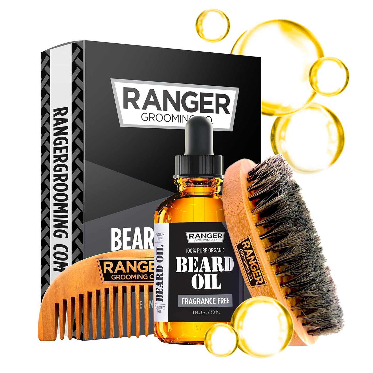 Spiced Sandalwood Beard Oil & Leave In Conditioner By Ranger Grooming Co By Leven Rose, 100% Pure Natural Organic For Groomed Be