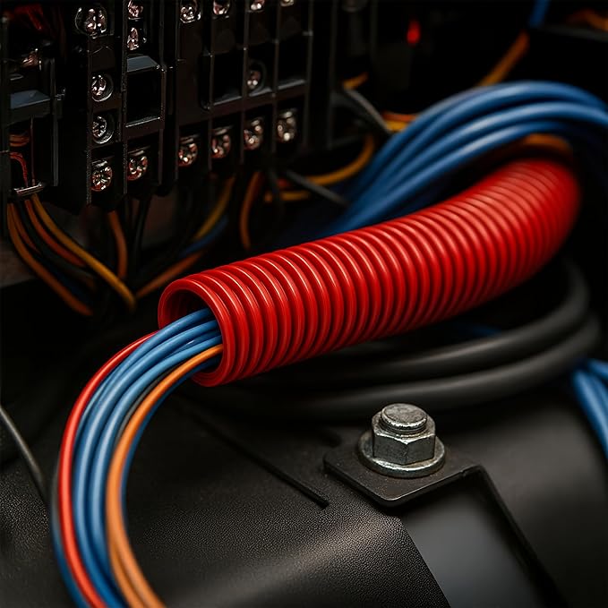 Electriduct Split Wire Loom Tubing Polyethylene Corrugated Flexible Conduit - 3/8" Nominal Size - 100 Feet - Red