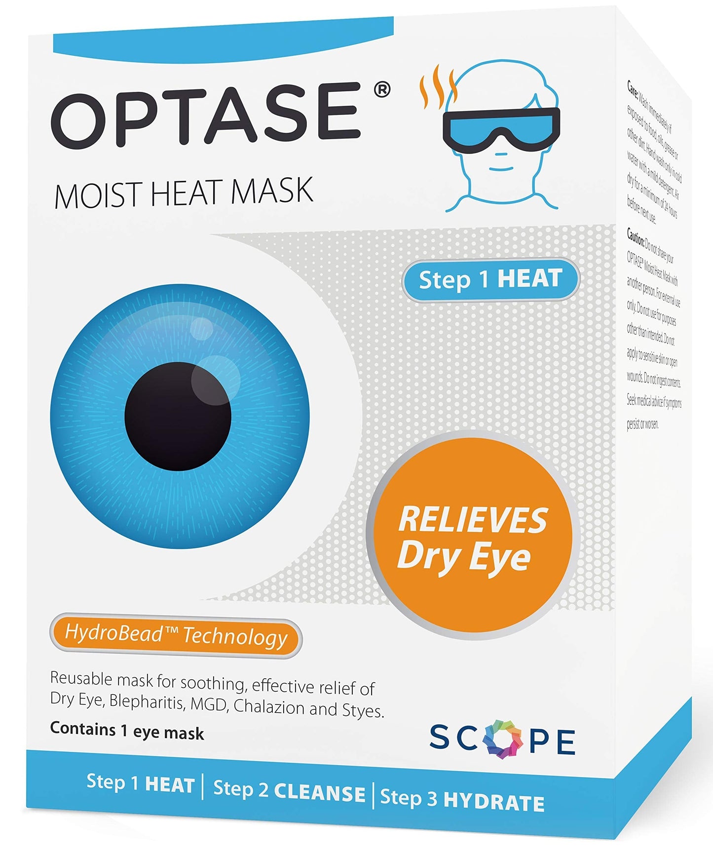 Optase Moist Heat Eye Mask For Dry Eyes - Dry Eye Mask With Hydrobead Technology - Washable, Microwaveable Eye Compress For Dry