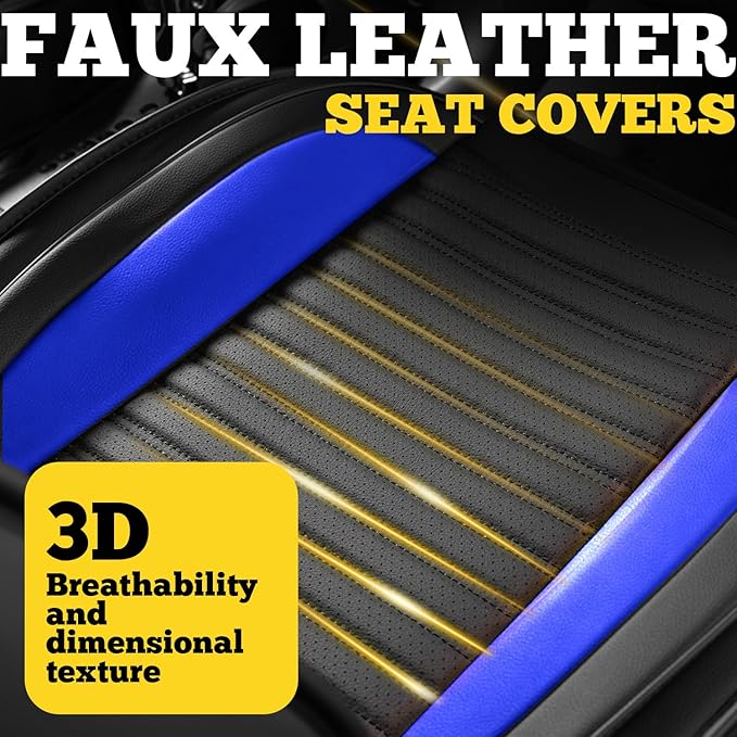 LINGVIDO Front Car Seat Covers, Faux Nappa Leather, Airbag Compatible and Waterproof Protectors for Sedans SUVs, Breathable Anti-Slip Interior for Commuters and Rideshare, Black/Blue