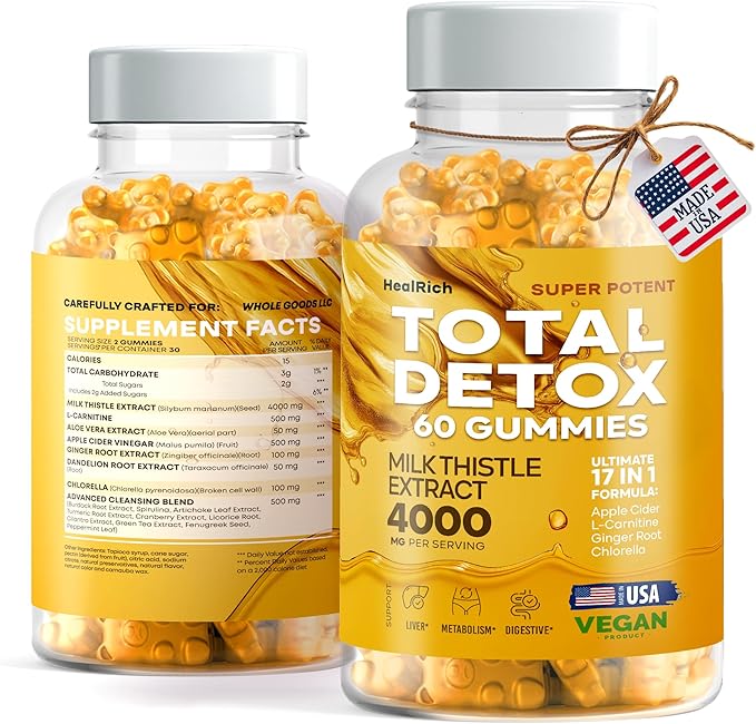 Total Detox Total Liver Detox β 4000MG Milk Thistle, ACV & Ginger β Cleanse, Support & Repair Supplement β Vegan & USA Made