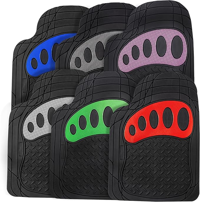 FH Group Auto Rubber Mats - Heavy-Duty, Universal Fit Full Set, Climaproof, Trimmable for Sedan, SUV, Truck Mats - Footprint Dresign, Pink