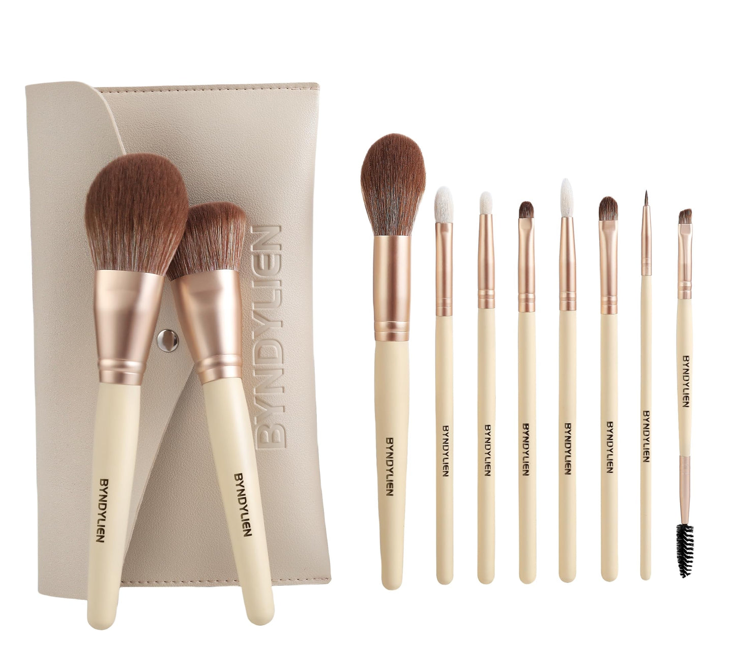 Byndylien Makeup Brush Set - 10Pcs Makeup Brushes With Makeup Bag, Synthetic Goat Hairs Bristles And Wood Handle Including Eyesh
