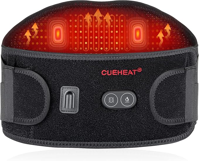 CUEHEAT Heated Waist Belt, Cordless Heating Pad for Low Back, Electrical Heating and Massage, Rechargeable Battery Powered (Dark Black, 45 inches)