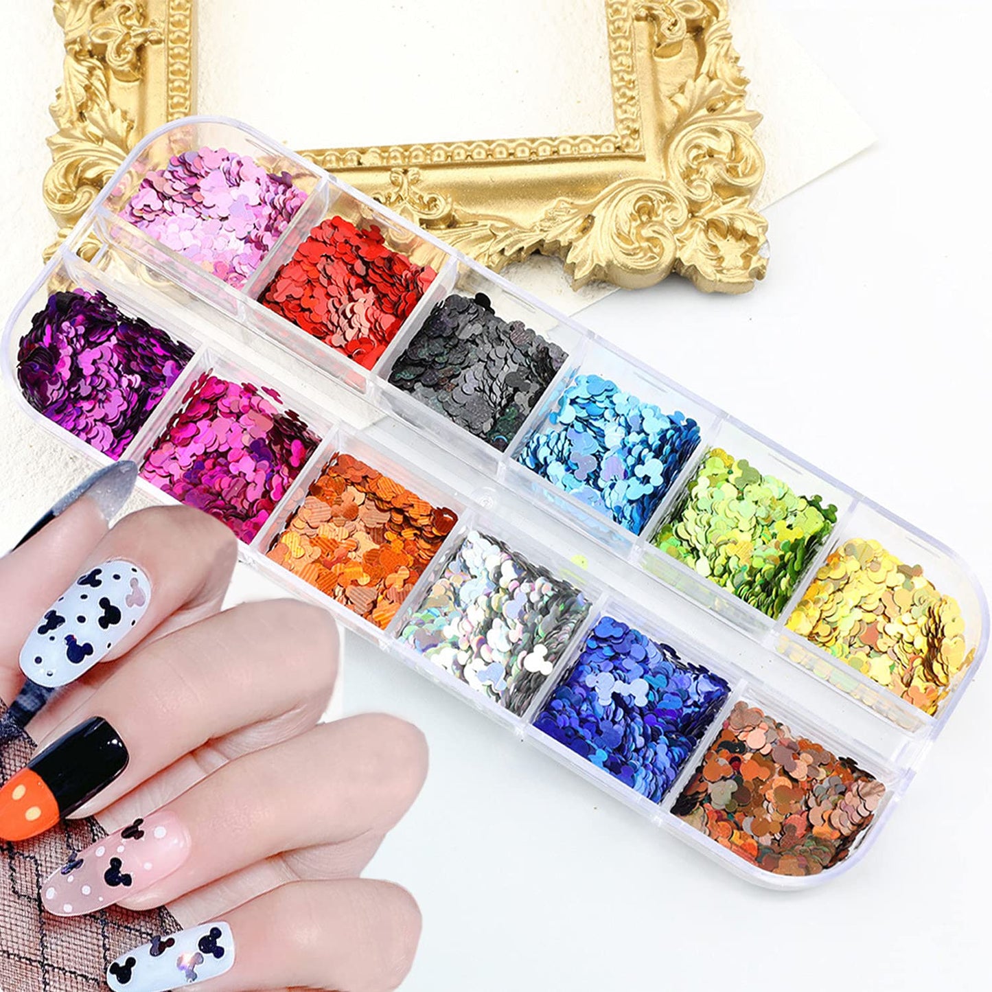 12 Colors Nail Glitter Sequins 3D Shiny Flakes Nail Art Accessories Acrylic Nails Supply Gold Glitters Nail Powder Cartoon Nail