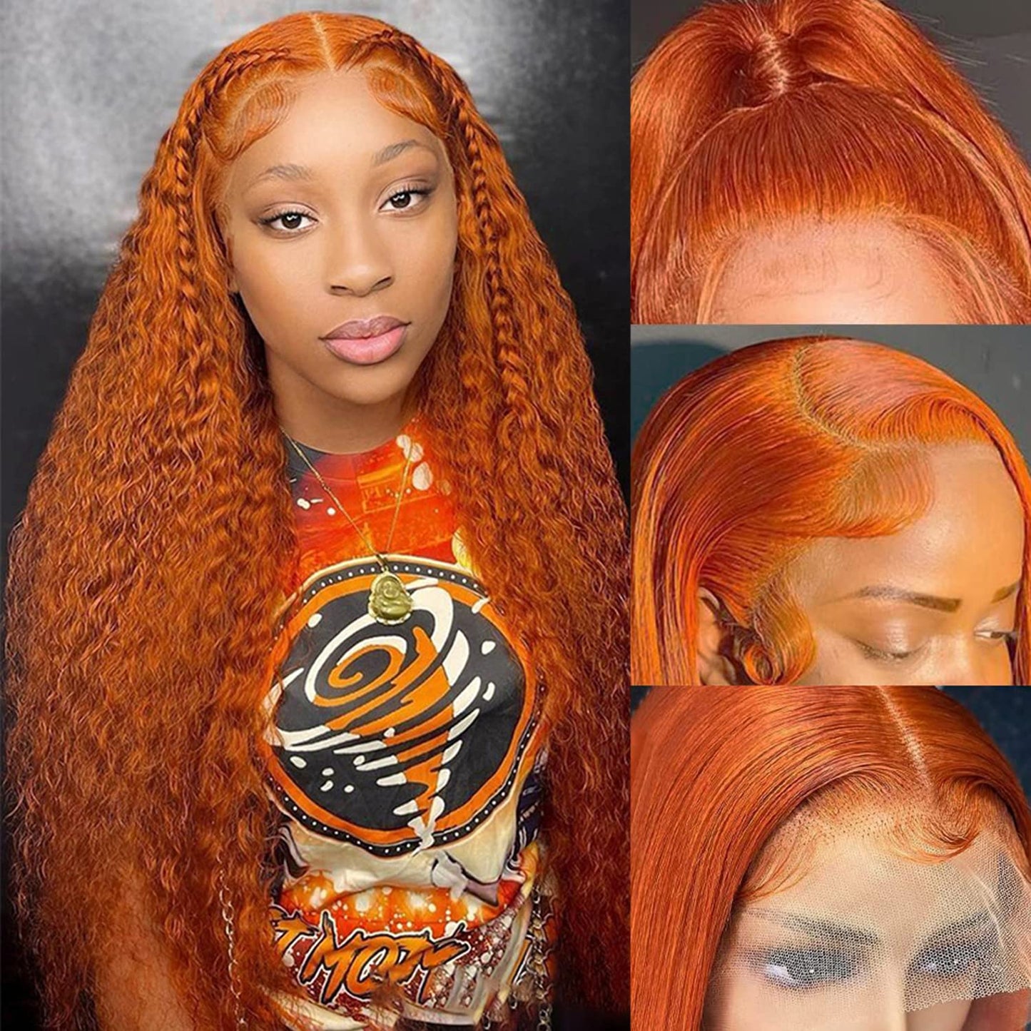 Orange Lace Front Wigs Human Hair Deep Wave Lace Front Wigs Human Hair 180% Density 13X4 Transparent Lace Frontal Wigs For Black
