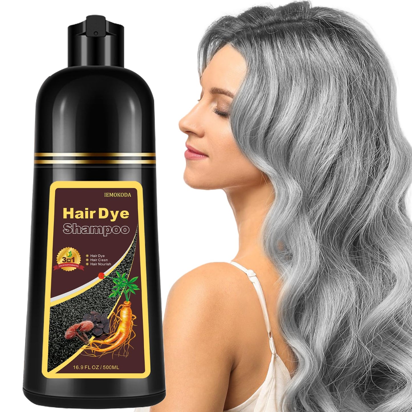 Onilyua Natural Silver Gray Hair Color Shampoo, 16.9 Fl Oz, 3-In-1 Hair Dye , Nourishing & Dyeing For Men Women Colors In Minute