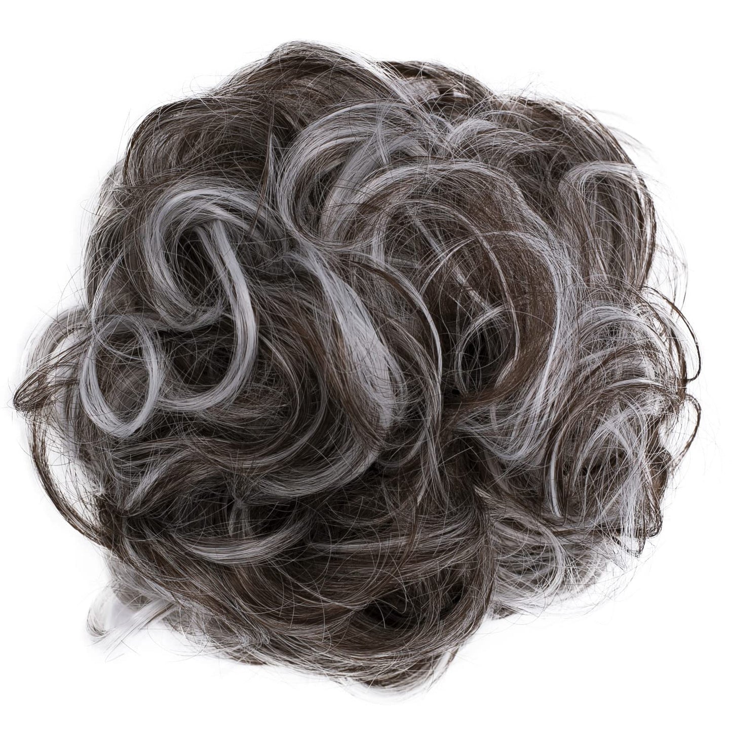 Caisha Big Hairpiece Scrunchy Updo Bridal Hairstyle Curly Messy Bun Brown Gray Mix G25E
