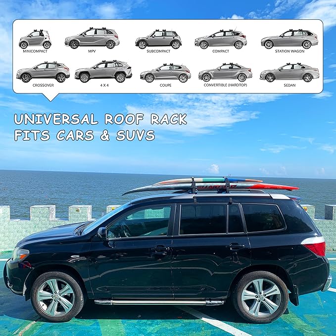 AQUBONA Universal Car Soft Roof Rack Pads,Luggage Carrier Capacity Load 158lb for Kayak/Canoe/Surfboard/Paddle with Adjustable & Steady Tie-Down Straps and Storage Bag