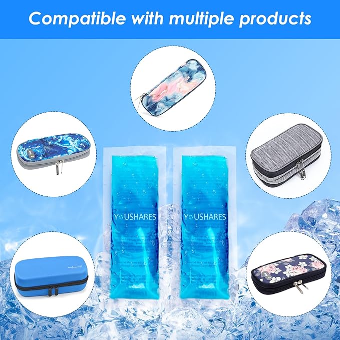 YOUSHARES Ice Packs - Reusable Freezer Packs Instant Hot Or Cold Gel Pack Suitable for Insulin Cool Storage Bag (2 TSA Approved Ice Packs)