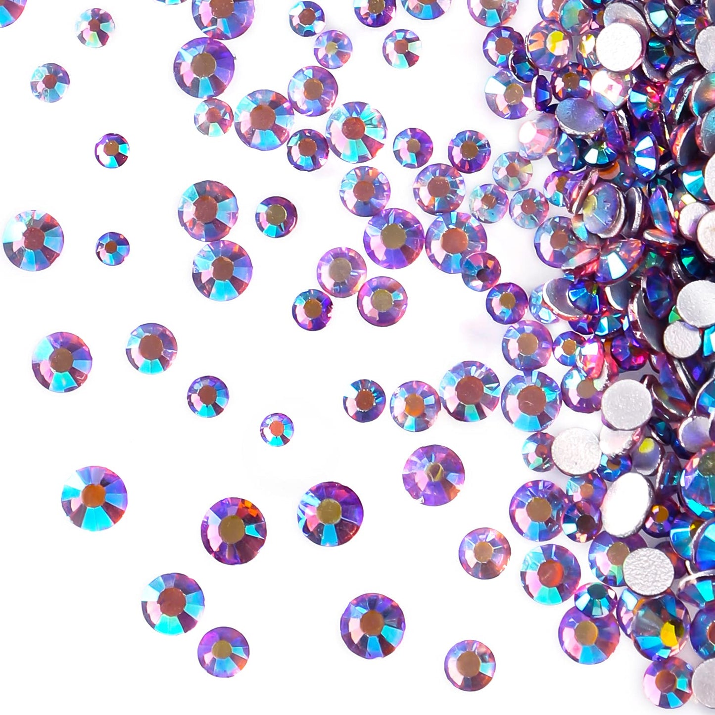 Jollin 3456Pcs Flatback Rhinestones Glass Charms Diamantes Gems Stones For Nail Art 6 Size Ss4~Ss12 Light Purple Ab