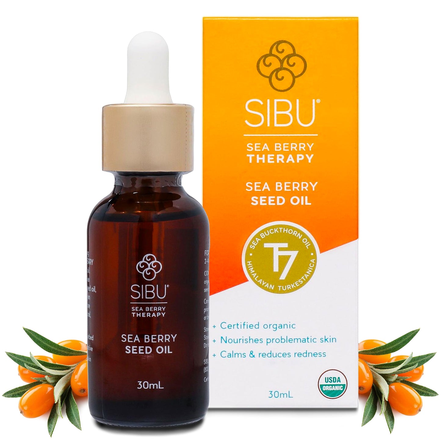 sibu Premium Himalayan Sea Buckthorn Seed Oil, USDA Organic (30ml) - Amazing for Sensitive Skin, Breakouts, & Irritation