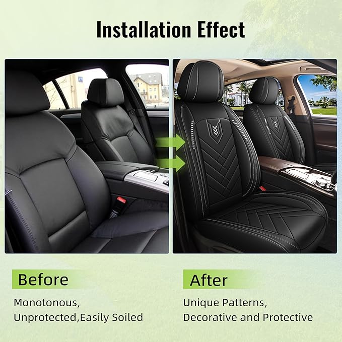 AOMSAZTO Car Seat Cover for Chevrolet Chevy Malibu 2009-2025 2026 Front Set, Leather Car Seat Protector Waterproof, Non Slip Car Seat Cushion, Interior Seat Covers Automotive Accessories - Black