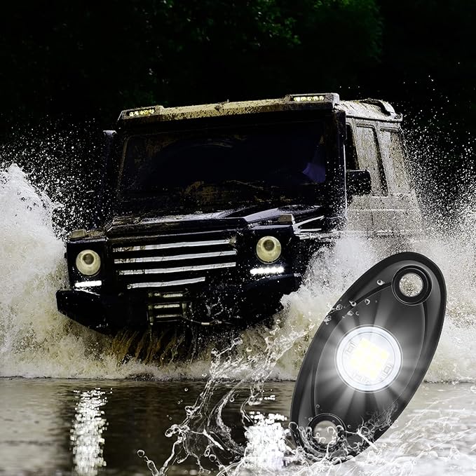 Treela 24 Pods White Rock Lights LED Wheel Well Underglow Lights for Car Truck ATV Utv SUV Boat Motorcycle Lamp Waterproof Shockproof High Power Neon Trail Rig