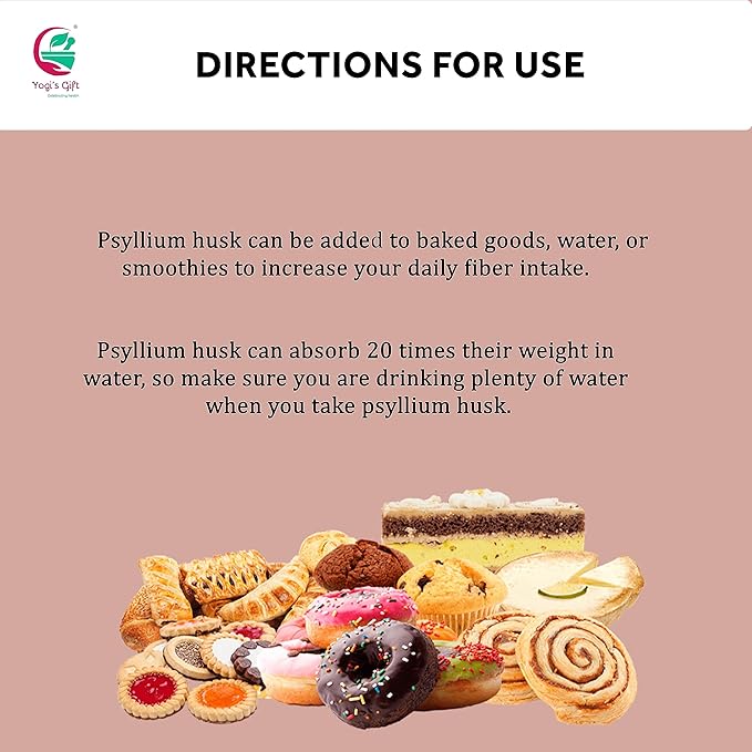Psyllium Husk Powder 8 oz | 98% Purity | Daily Fiber for Baking, Smoothies, Cooking, and Beverages | Unflavored, Fine Ground, Non-GMO | Keto Friendly Soluble Fiber Supplement by Yogi's Giftยฎ