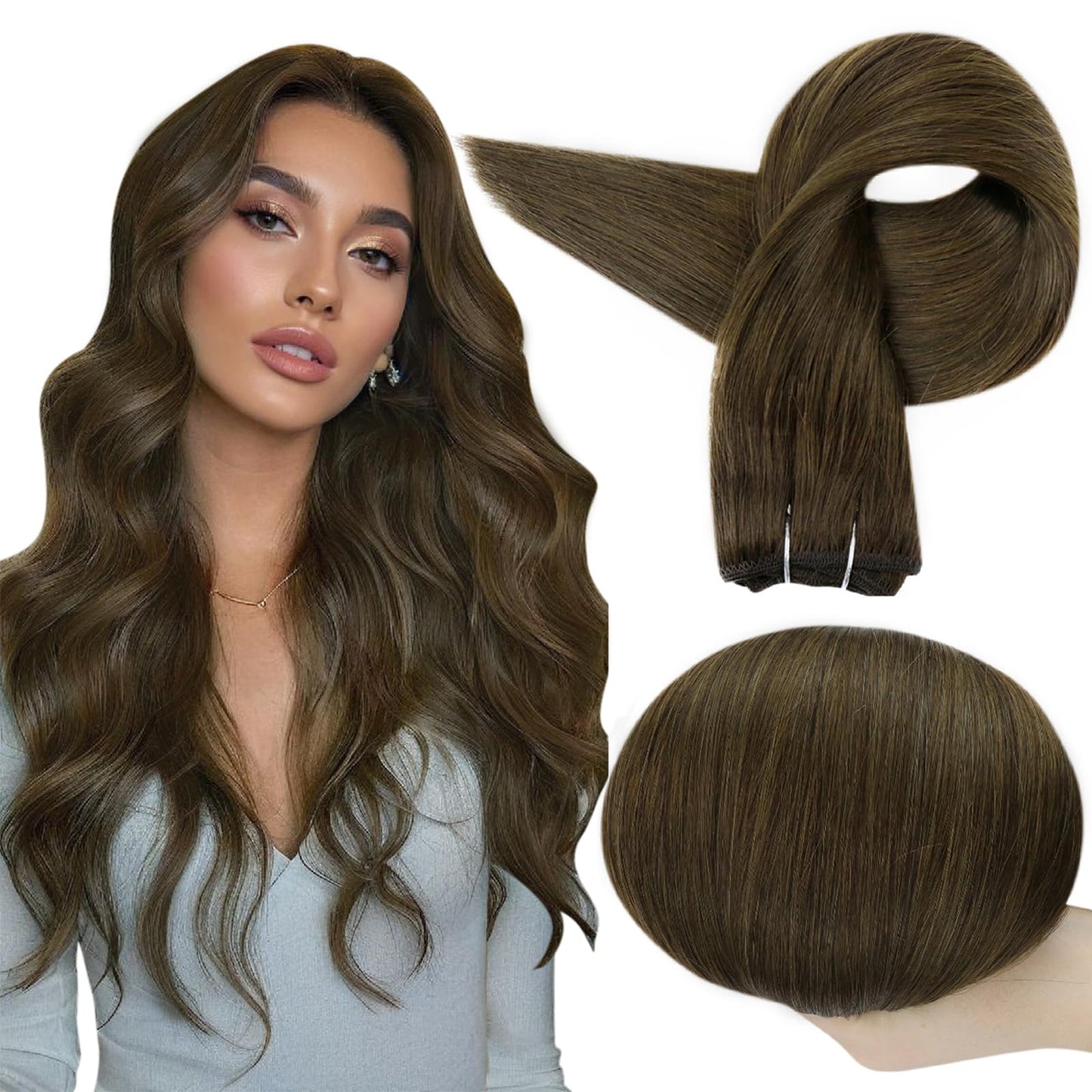 Full Shine Weft Hair Extensions Human Hair Sew In Extensions For Women Color Darker Brown Hair Extensions Sew In Remy Hair Exten