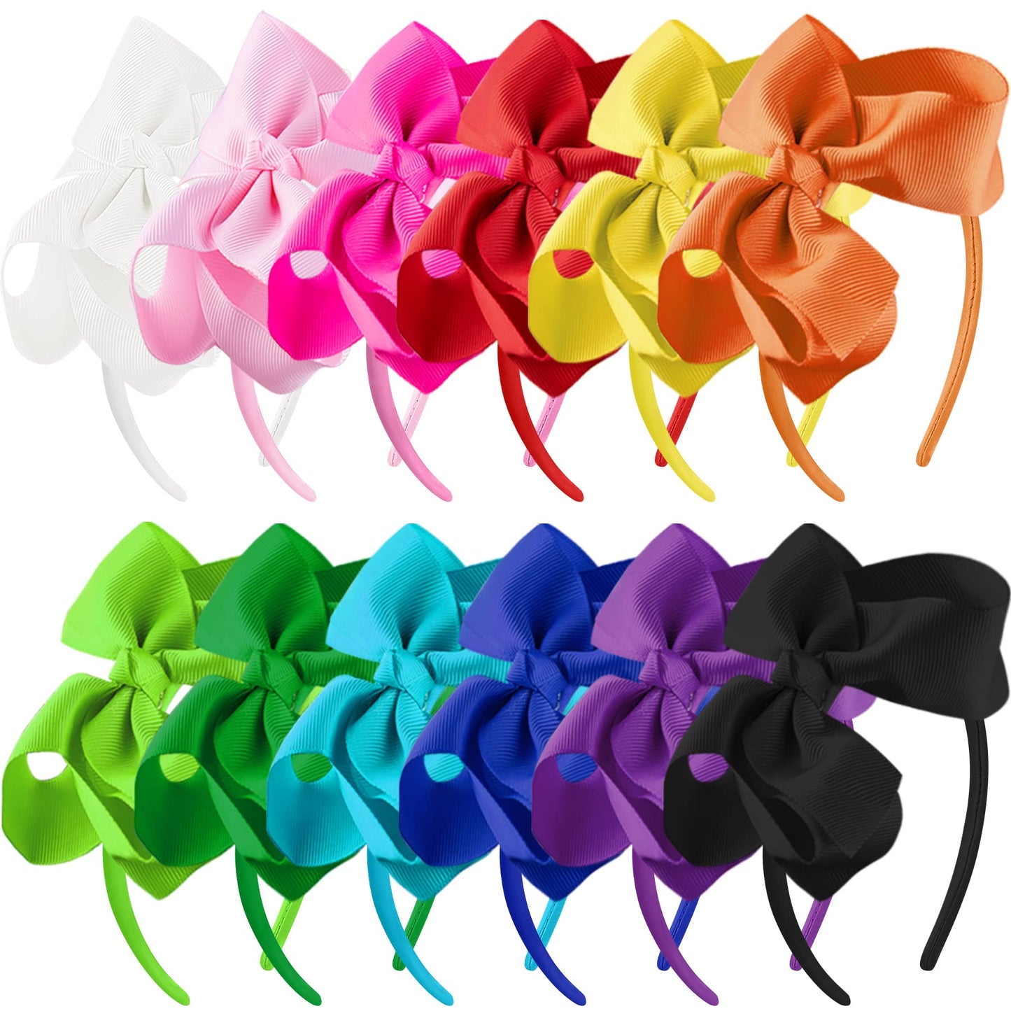 Siquk Hair Bow Headbands, 12 Pieces Grosgrain Headband With Bow Ribbon For Girls, 12 Colors, 12 Count (Pack Of 1), Soft And Comf