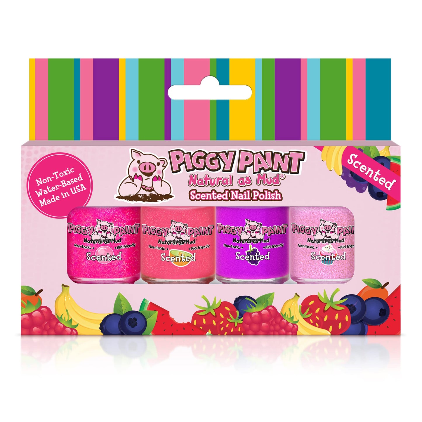 Piggy Paint | 100% Non-Toxic Girls Nail Polish | Safe, Cruelty-Free, Vegan, & Scented For Kids | Scented Lucky Lollipop (4 Pack