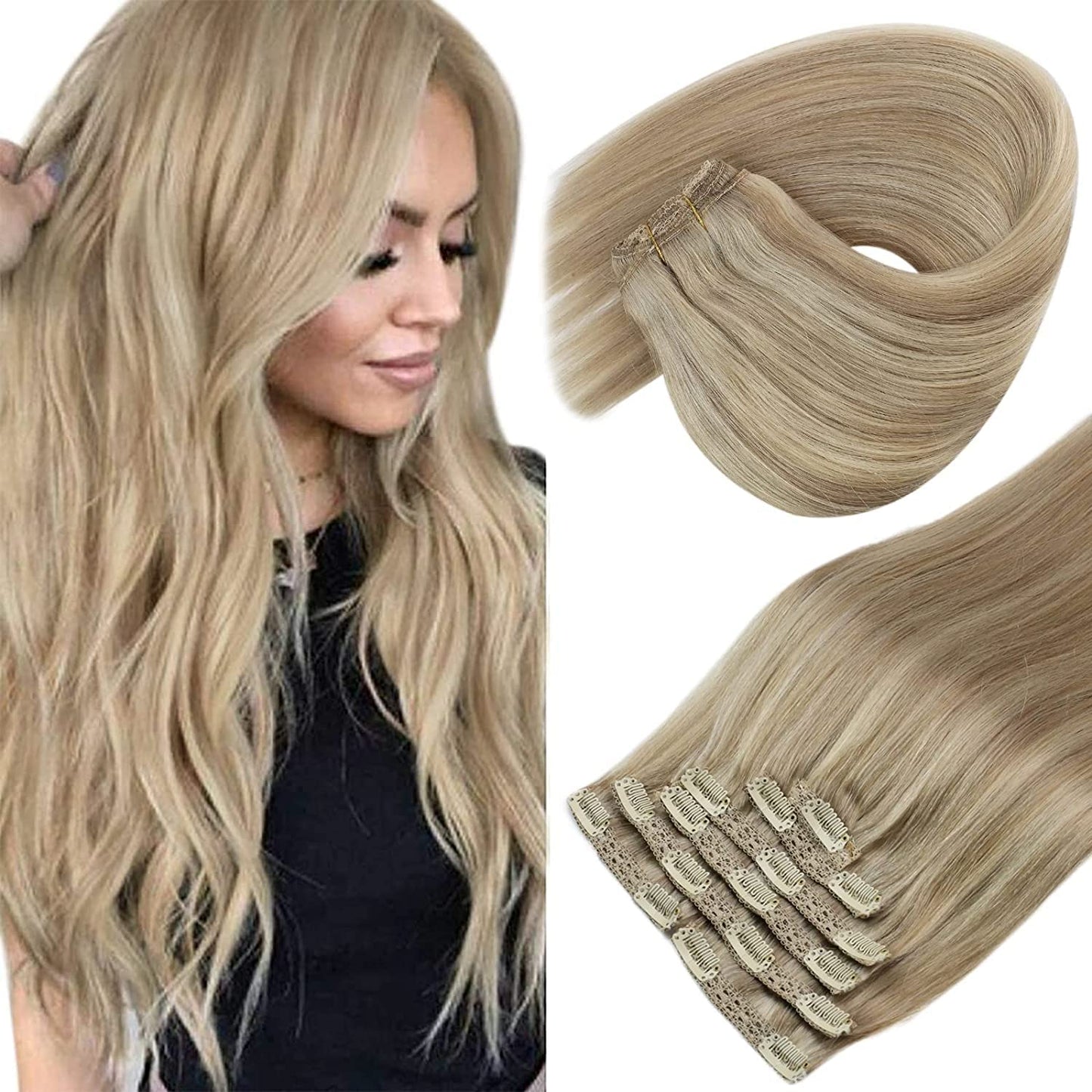 Sunny Clip In Hair Extensions Blonde Real Hair Extensions Clip In Human Hair Golden Blonde Highlights Light Blonde Clip In Exten