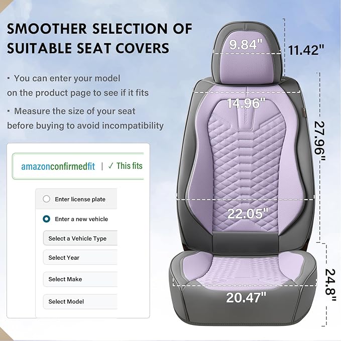 Coverado Seat Covers Full Set, Waterproof Nappa Leather Seat Covers for Cars, 5 Seats Universal Car Seat Protectors, Gray and Purple Car Seat Covers Car Seat Cushions Fit for Most Cars (Gray&Purple)