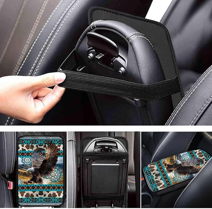 Aztec Eagle Print Car Center Console Cushion Pad Decorative Non Slip Armrest Box Cover Center Console Pad for Truck Sedan SUV