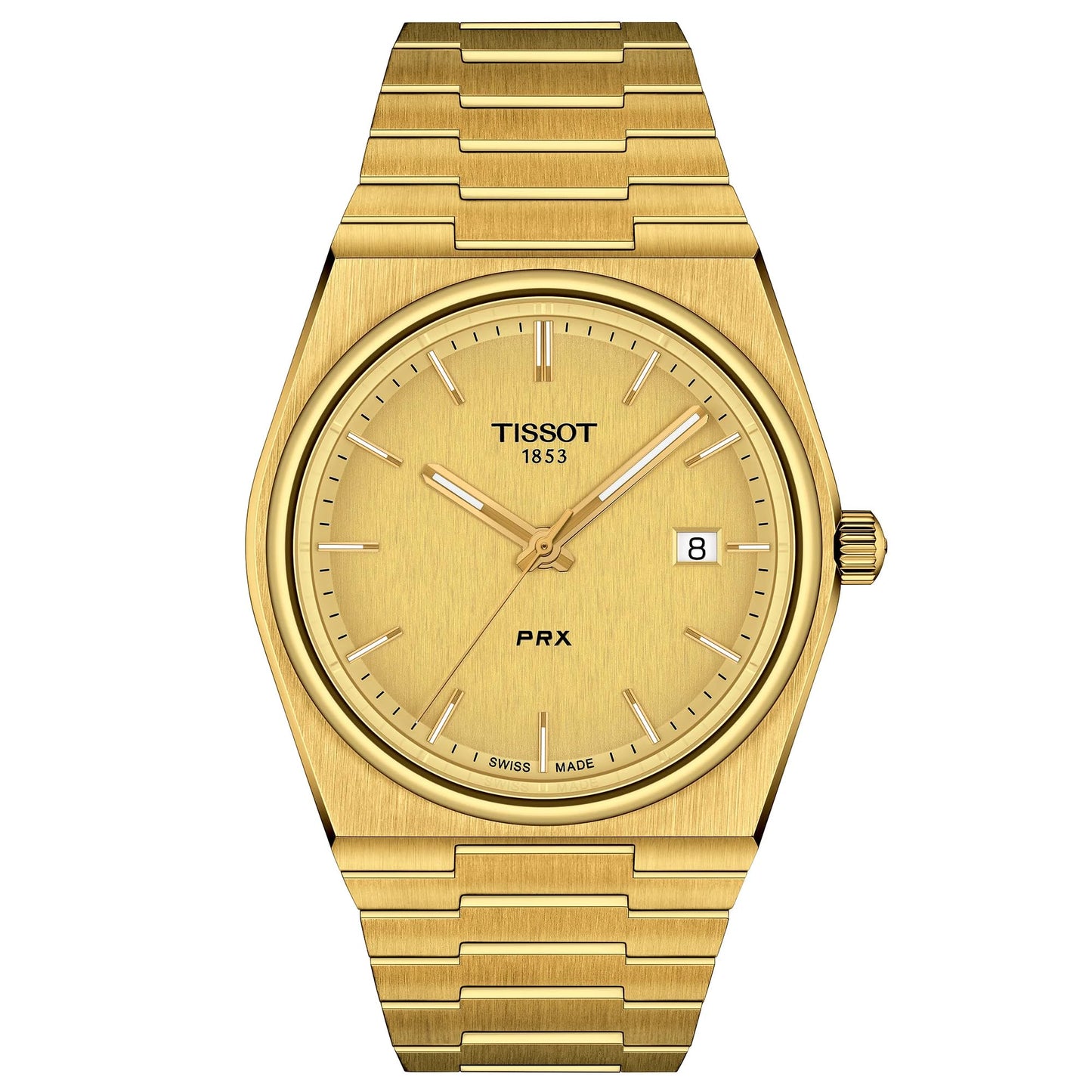 Tissot Mens Prx 316L Stainless Steel Case With Yellow Gold Pvd Coating Quartz Watch, Yellow, Stainless Steel, 12 (T1374103302100