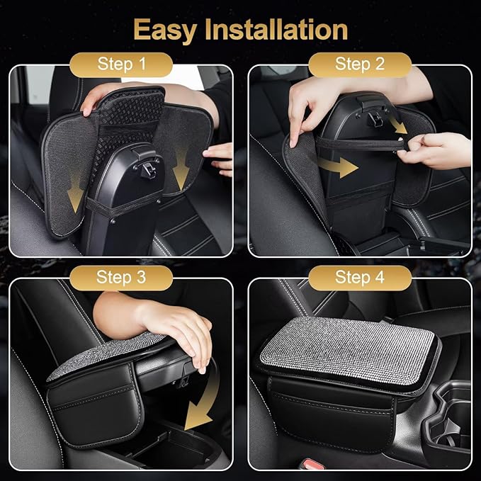 Bling Center Console Cover Fit for Toyota bZ4X with 2 Storage Bags Fully Diamond-Studded Style Center Console Armrest Cover with Total Protection(Silver Diamond)