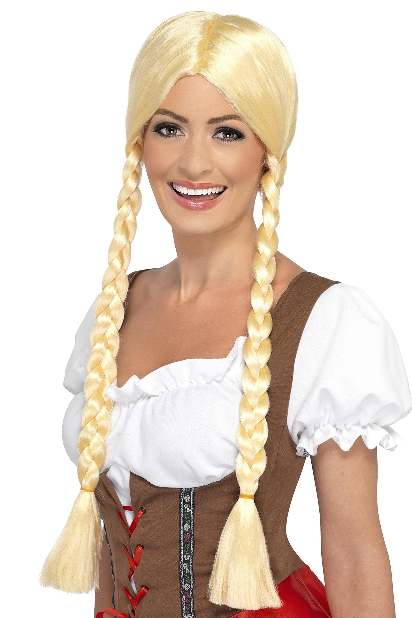 Smiffys Women'S Long Blonde Wig With Braids/Pigtail Braid, Bavarian Beauty Wig (Blonde)