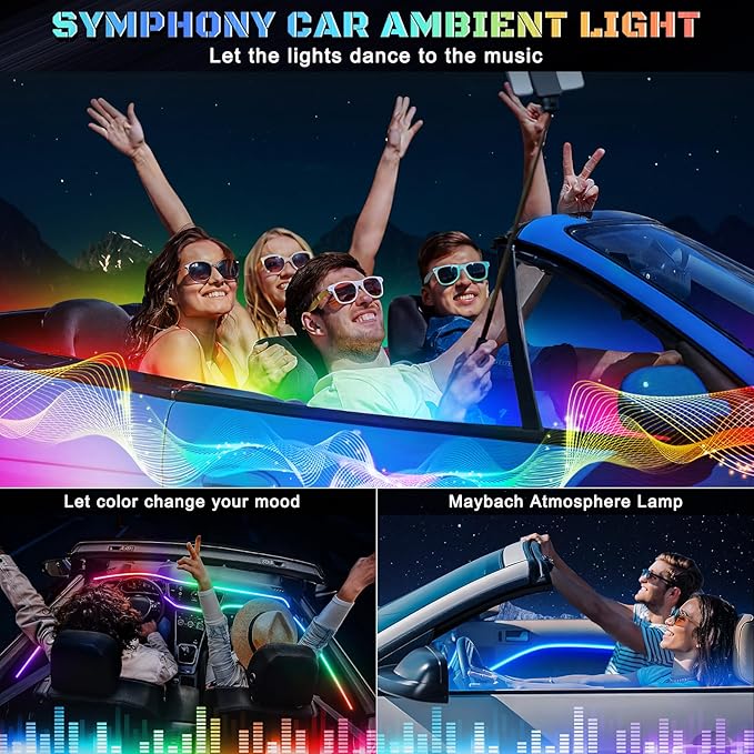Dreamcolor Acrylic Interior Car LED Strip Light with Wireless APP, RGB 6 in 1 with 175 inches 612 LEDs Fiber Optic Car Symphony Ambient Lighting Kits, Sound Active Function LED Strip for Cars