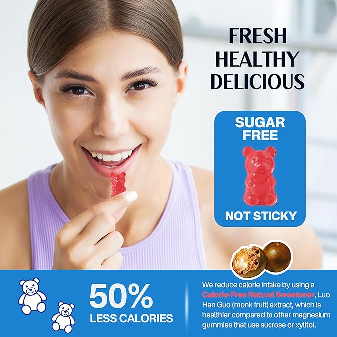 Magnesium Malate Gummies for Energy, Muscle, Calm & Relax Support - 400mg Magnesium Supplement with CoQ10-100mg, L-Theanine, Vitamin D3, B6, B12 & Folate 5-MTHF, Sugar Free Magnesium Vitamins, 1Pack