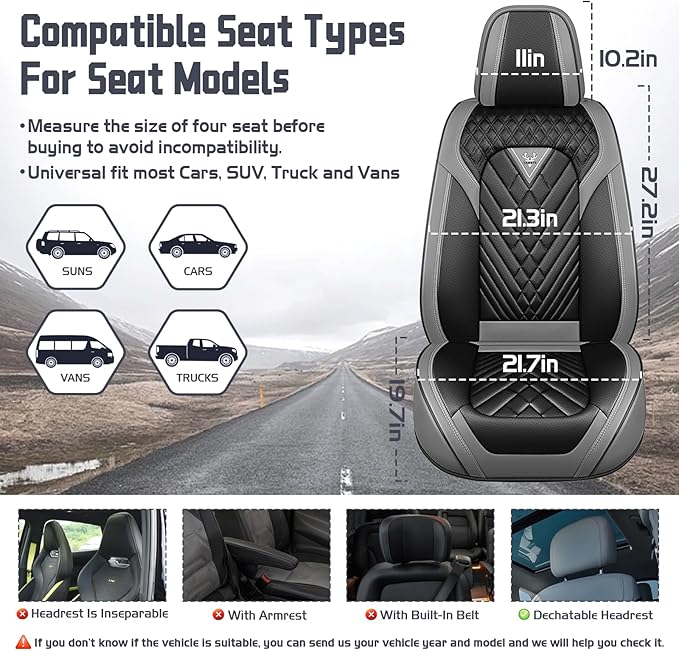 Truck Seat Covers for GMC Sierra 1500 2007-2026, Waterproof Premium Leather Full Coverage Car Seat Cover, Muscle Sport Style Auto Interior Seat Cover Sets (Front Set/Gray Black)