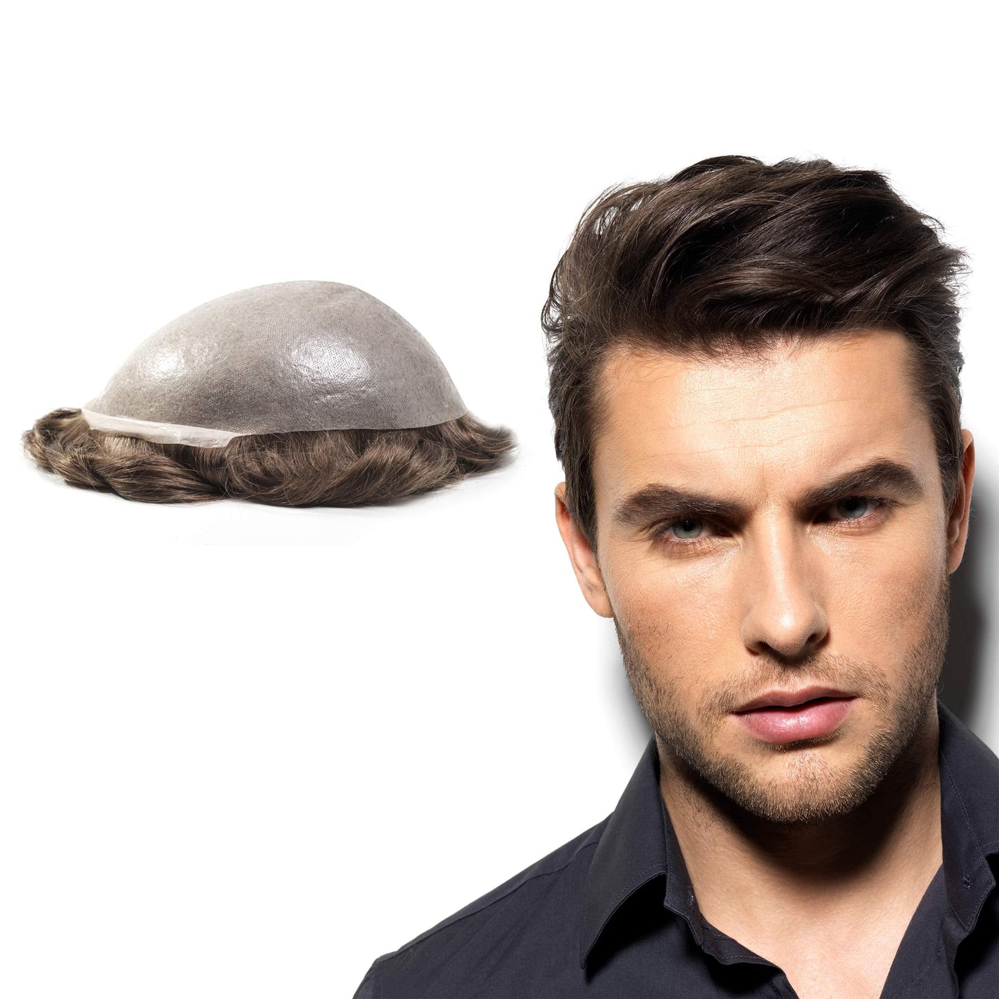 Superhairpieces Men'S Toupee Nm101 Premium Indian Remy Hair, 8''X10'' Clean 0.2Mm Pu Thin Skin, 100-110 Light-Med Density Hairpi