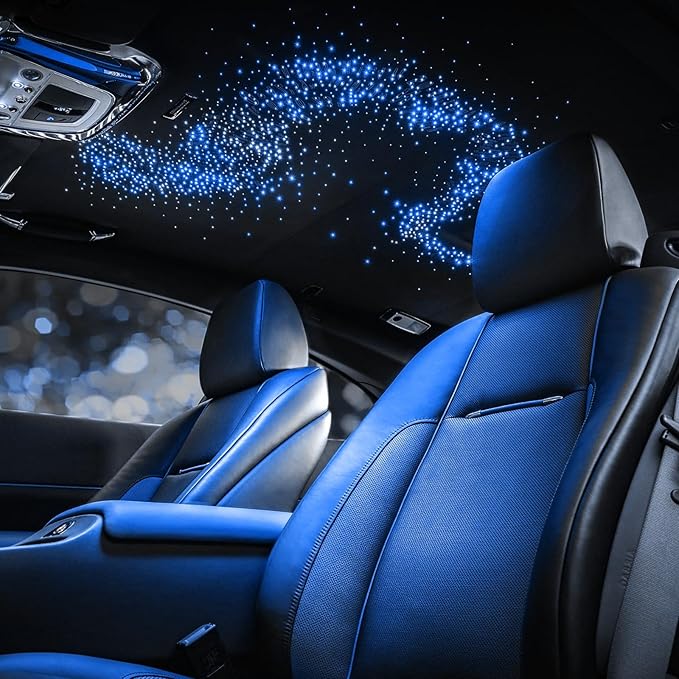 CHINLY 16W 300pcs 0.03in 9.8ft Car Use Bluetooth RGBW LED Fiber Optic APP&Remote Music Mode Starlight Headliner Light Kit+Adapter+Cigarette Lighter